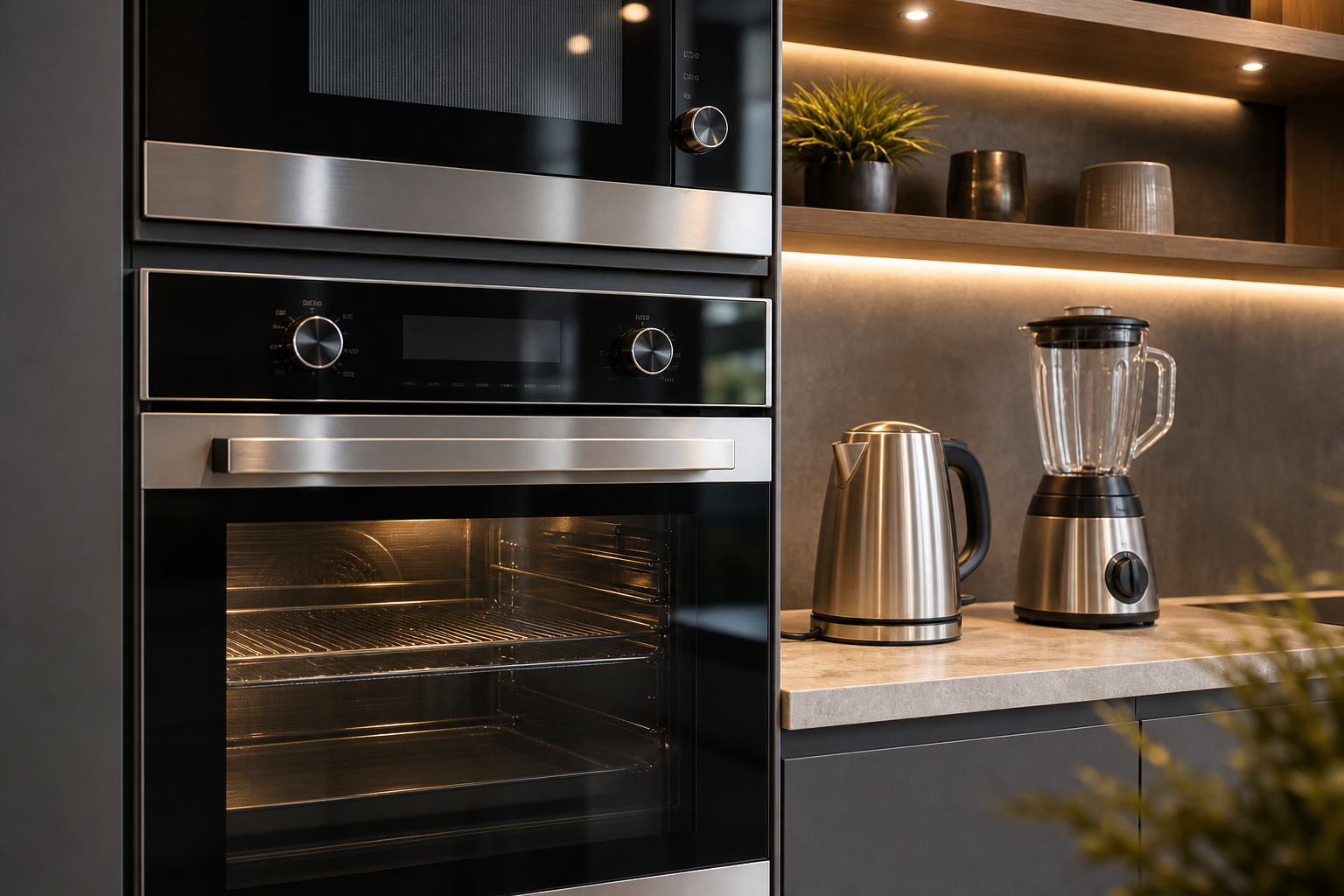 Modern kitchen appliances on display