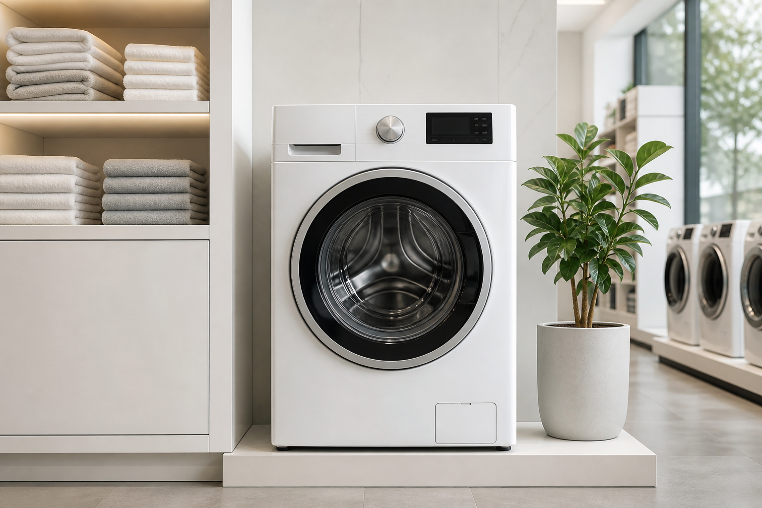 Front-load washing machine on display