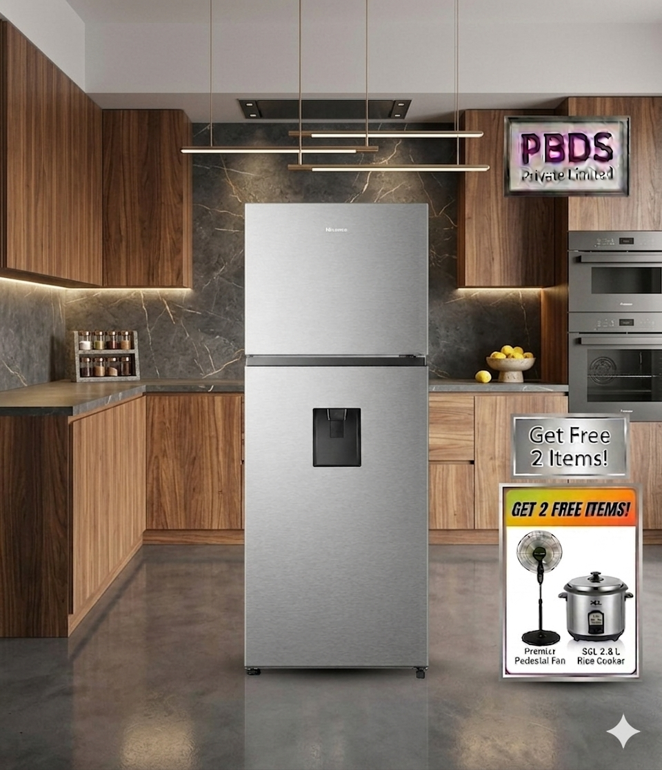 HISENSE-DOUBLE DOOR REFRIGERATOR INVERTER 326L-INOX COLOR