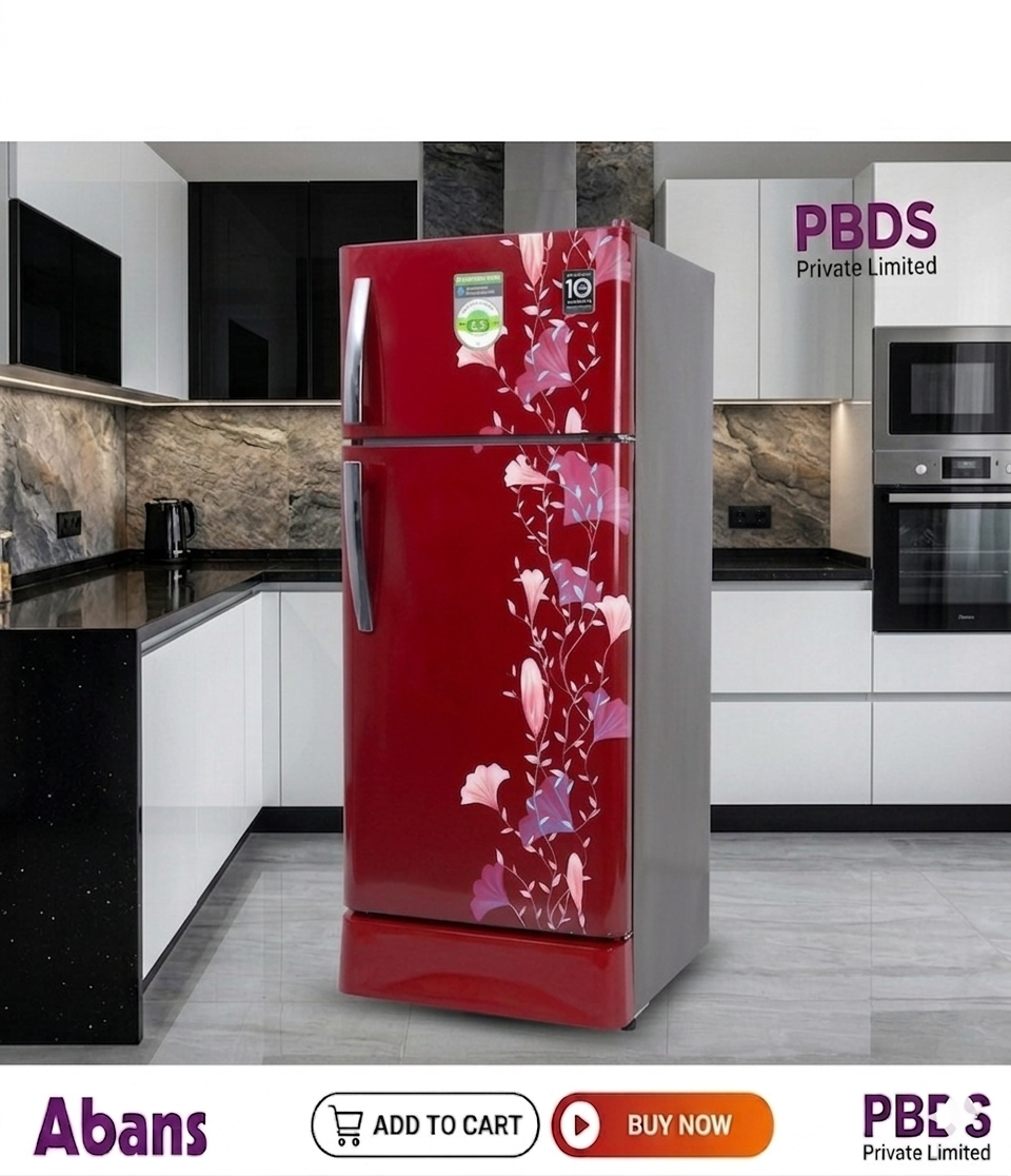 Abans 190L Defrost Green Pro Refrigerator - R600 Gas (Red Floral) - ABLGPRO-205DD thumbnail 2