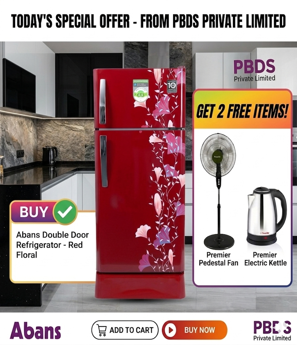 Abans 190L Defrost Green Pro Refrigerator - R600 Gas (Red Floral) - ABLGPRO-205DD